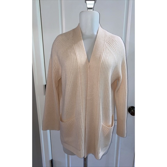 360 100% Cashmere Open Front Ribbed Cardigan SWeater Pale Pink/Beige Size XS - Picture 1 of 14